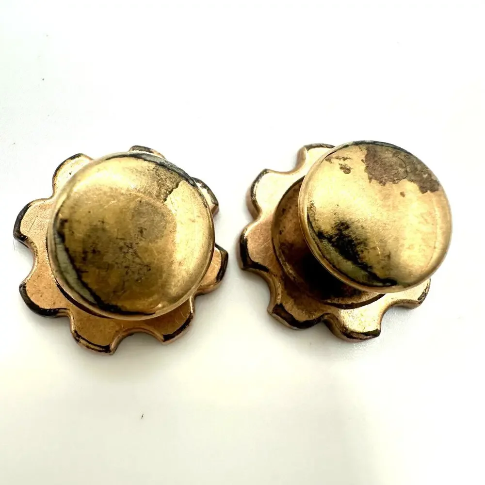 Antique Victorian signed 1880s rose gold filled etched fern leaves cufflinks
